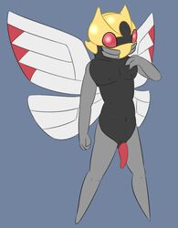 1boy animal_genitalia animal_penis anthro arthropod black_skin flaccid genital_slit half-erect insects male male_only mask navel ninjask nintendo nipples nude penis pokemon posexe presenting red_eyes simple_background slit solo standing tapering_penis video_games wings