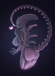 2015 alien alien_girl ass breasts dated female female_only female_xenomorph gradient_background heart lips long_tail no_eyes no_nipples saliva sideboob signature smile solo spikes tail thick_lips xenomorph zepht7