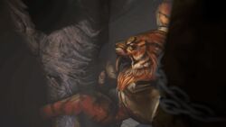 2boys 3d anal anal_sex animated anthro balls bondage bound closed_eyes crossover deathclaw erection fallout feline ictonica male male_deathclaw_(fallout) mammal mane nude penetration penis raised_arm saberon sharp_teeth siberian_tiger source_filmmaker teeth tiger warcraft yaoi