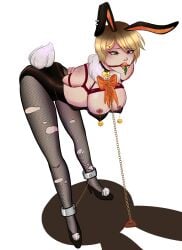 1girls arms_behind_back blonde_hair bondage bound box_tie brown_eyes bunny_ears bunny_girl bunnysuit chained chains cheryl_mason female female_only femsub fishnets gag gagged heather_mason laveellan nipple_piercing piercing silent_hill silent_hill_3 tagme tail