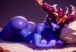 ai_generated bed huge_ass huge_breasts league_of_legends lying_on_bed muscular_female rai_ai shyvana