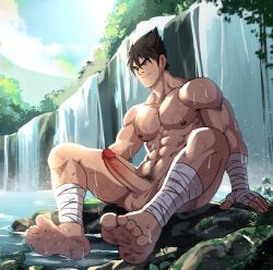 abs balls bara biceps big_balls big_penis erection jackray85674939 jin_kazama kazama_jin male male_nipples male_only muscular_male namco nipples nude pecs penis tekken wet