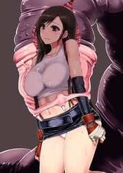 black_hair female final_fantasy final_fantasy_vii human ishimiso_(ishimura) microskirt monster skirt tank_top tifa_lockhart unwilling vore