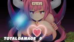 1boy 1girls breasts disgaea disgaea_2 hakayu inverted_nipples large_breasts nippon_ichi_software paizuri pink_eyes pink_hair pov succubus succubus_(disgaea) succubus_costume succubus_horns succubus_wings visible_nipples warrior_(disgaea)