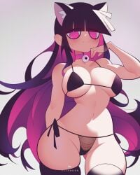 big_breasts big_hips bikini black_goo black_hair breasts edith_(fliphrrr) flipherrrr fliphrrr original original_character pink_eyes thick_ass thick_thighs very_long_hair