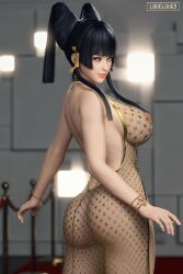 3d black_hair busty dead_or_alive female female_focus female_only hourglass_figure long_hair loveluv69 nyotengu pinup pinup_pose tagme wide_hips