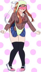 atomic_wedgie blush doki_doki_literature_club embarrassed euf green_panties monika_(doki_doki_literature_club) open_mouth panties panties_pull skirt wedgie