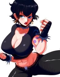 1girls abs bare_arms big_breasts black_hair blue_eyes clothed clothing color coolb doll_(one_piece) female female_focus female_only fit_female gloves hi_res jewelry large_breasts light-skinned_female light_skin lipstick muscles muscular muscular_female one_piece short_hair shounen_jump solo solo_female tagme tattoos thick_thighs