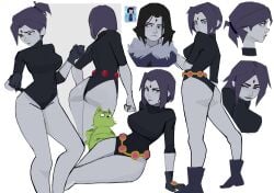 aldorian ass big_ass big_breasts big_butt big_nipples big_thighs big_titties breasts clothing curvaceous curvaceous_female curvaceous_figure curvy curvy_figure curvy_hips dc dc_comics female female_focus female_only foot_fetish grey_skin leotard looking_at_viewer nipples nipples_visible_through_clothing purple_eyes purple_hair raven_(dc) short_hair