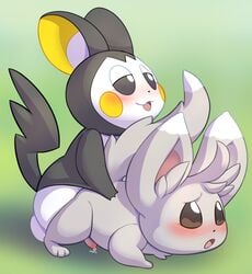 anal anal_sex blush cinccino duo emolga feral feral_on_feral gradient_background green_background half-closed_eyes male nintendo obscurabuns penetration penis pokemon precum simple_background video_games yaoi