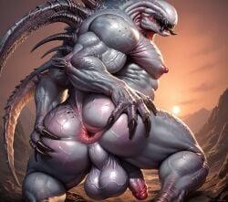 1boy ai_generated alien ass ass balls big_balls  booster_rex erection evolve gay humanoid inviting  male male_only nude penis presenting presenting_ass presenting_butt solo solo_focus wraith_(evolve)