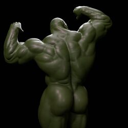 1boy ass back_muscles bald bara barazoku bubble_ass flexing green_body green_skin male male_only muscular muscular_male orc rear_view solo solo_male thick_ass veiny_arms voluox