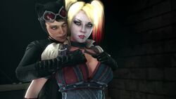 2girls 3d alternate_breast_size animated areolae batesz batman:_arkham_knight batman_(series) big_breasts blonde_hair breast_grab breast_squeeze breasts breasts_out catwoman catwoman_(arkham) catwoman_(arkham_knight) dc_comics exposing_breasts female_only goggles_on_head harley_quinn harley_quinn_(arkham) harley_quinn_(arkham_knight) large_breasts lesbian lipstick nipples no_sound selina_kyle source_filmmaker twintails video yuri