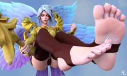 3d alternat0r218 angel angel_wings feet foot_fetish gold_eyes kayle league_of_legends nail_polish stirrup_legwear white_hair wings