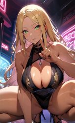 ai_generated big_breasts blonde_hair boobs breasts finger_up green_eyes heels myaim original_character tagme tan tan_body tan_skin tits