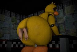 3d 3d_(artwork) amiafurryoraminotidkk anal_vore animatronic animatronic_female ass back_view belly belly_bulge big_ass big_belly big_butt chica_(fnaf) chicken classic_chica_(fnaf) five_nights_at_freddy's fnaf huge_ass looking_back side_view thick_thighs thighs vore