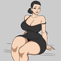 big_breasts big_thighs big_titties black_hair breasts clothed clothed_female clothing curvaceous curvaceous_female curvaceous_figure curvy curvy_figure curvy_hips debbie_grayson female female_focus fully_clothed hair_bun hand_on_hip invincible invincible_(series) invincible_(tv_series) love_dead_man milf purple_eyes solo wide_hips
