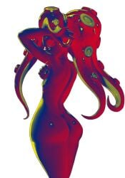 ass breasts completely_nude completely_nude_female covered_nipples covering_breasts female heat_vision infrared koharuno2 marina_(splatoon) marina_ida octoling octoling_girl predator_vision splatoon splatoon_(series) splatoon_2 splatoon_2:_octo_expansion splatoon_3:_side_order tagme tentacle_hair
