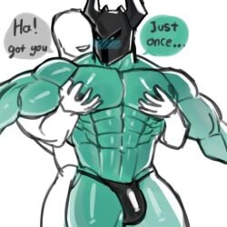 apzapuru bara bara_tiddies blush_lines from_behind gay grabbing_from_behind helmet helmet_only league_of_legends mordekaiser muscular muscular_male riot_games squeezing squeezing_moobs squeezing_nipples squeezing_pecs underwear underwear_only