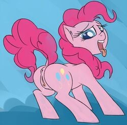 2014 abstract_background anus ass balloon blue_eyes clitoris cutie_mark dripping earth_pony equine eyebrows eyelashes female feral friendship_is_magic fur hair half-closed_eyes horse looking_back looking_down mammal my_little_pony open_mouth pink_fur pink_hair pinkie_pie_(mlp) pony ponypron precum presenting presenting_anus presenting_pussy pussy raised_tail simple_background solo teeth tongue tongue_out white_sclera