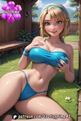 ai_generated astrid_hofferson bikini bikini_top blonde_hair blue_bikini blue_eyes braided_hair braided_ponytail eroticprimeai grabbing grabbing_own_breast grass grass_field happy how_to_train_your_dragon how_to_train_your_dragon_2 laying laying_back laying_down laying_on_floor laying_on_ground looking_at_viewer patreon_username short_hair smile smiling white_body white_skin