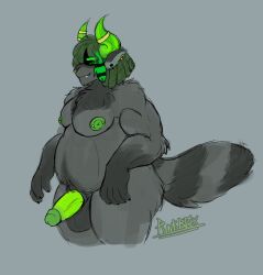 anthro bara boombox_(phighting) dreadlocks fat green_horns inphernal male muscle_gut muscular penis phighting pierced_nipples piercings raccoon_tail roblox self_upload solo tagme
