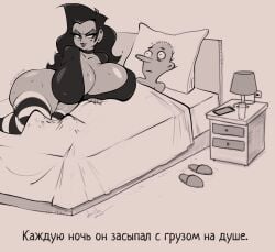 big_breasts black_hair breasts choker devilhs enormous_breasts fat fat_ass gothic gothic_girl huge_breasts large_breasts massive_ass massive_breasts plump plump_ass russian_text smile smug stockings sweat sweaty sweaty_body vickiara