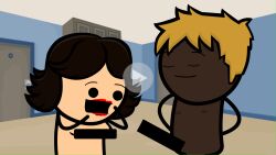 accurate_art_style censor_bar censored closed_eyes cyanide_and_happiness dark-skinned_male edit erection female interior interior_background light-skinned_female lipstick male naked official_art race_edit race_swap surprised tagme