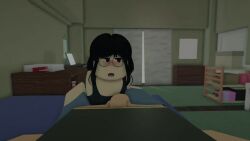 1boy 1girl 2023 akrscoi animated black_hair blowjob blush clothed_female clothed_male cum cum_in_mouth female glasses handjob indoors kissing_penis kissing_tip licking_penis longer_than_30_seconds male no_sound old_art penis roblox robloxian tagme video