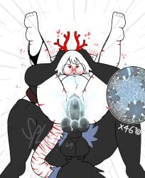 animal_genitalia anthro antlers archie_(lewdylithical) balls black_body black_fur blue_body blue_fur blush bodily_fluids canid canine canis catfish chimera cum cum_in_vagina cum_inside deer duo erection eyewear felid feline female fish freckles full_nelson full_nelson_(legs_held) fur genital_fluids genitals glasses glowing glowing_belly glowing_cum gradient_penis grey_nipples hair heart_symbol horn hybrid impregnation impregnation_risk inflation knot lewdylithical looking_pleasured male male/female mammal marine moan nipples ovum penis pregnant red_striped round_glasses shaking shark sheath sora_azurite sperm_cell splurt stomach_bulge stripes tail tail_coil unusual_bodily_fluids unusual_cum unusual_genital_fluids white_body white_fur white_hair wolf