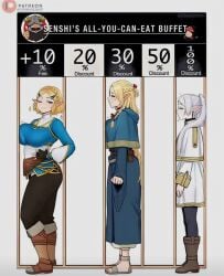 3girls ass big_ass big_breasts big_butt big_thighs blonde_hair breast_press breast_size_difference breasts clothing crossover dungeon_meshi elf female frieren meme princess_zelda shitpost sousou_no_frieren standing tagme the_legend_of_zelda thighs