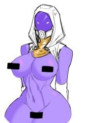 big_breasts censored covered_nipples covered_pussy dare_to_exist hidden_face mass_effect purple_skin quarian source_request tali'zorah_nar_rayya wide_hips