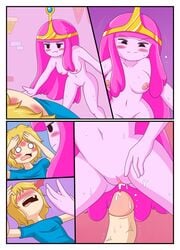 adventure_time blonde_hair female finn_the_human human male pink_hair pink_skin princess_bubblegum straight wb_(pixiv5616725)