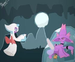 2021 anal animated balls big_penis cock_and_balls_torture cum cumshot dengon ejaculation female froslass ghost hi_res huge_cock humanoid infinite_cum male mismagius penis penis_milking pokemon pokemon_(species) psychic_powers questionable_consent restrained rotom sex_toy snowball tagme