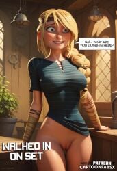 1girls 20th_century_fox 20th_century_studios ai_generated areola areolae astrid_hofferson blonde_female blonde_hair blonde_hair_female blue_eyes bottomless bottomless_female cartoonlabsx cartoony caught clothes_down clothes_removed completely_naked_female completely_nude completely_nude_female covering covering_crotch covering_self curvaceous curvaceous_body curves curvy curvy_body curvy_female curvy_figure dreamworks embarrassed embarrassed_female embarrassed_nude_exposure embarrassed_nude_female enf female hourglass_figure how_to_train_your_dragon how_to_train_your_dragon_2 humiliated humiliating humiliation humiliation_fetish light-skinned_female light_skin midriff naked naked_female nipple nipples nude nude_female shirt_only shocked shocked_expression shocked_eyes text text_box walk-in walked_in_on
