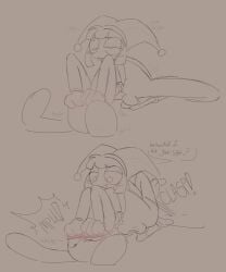 1male1female blush bunny_boy dialogue femdom jax_(the_amazing_digital_circus) jester leg_lock leg_spread motion_lines pegging pomni_(the_amazing_digital_circus) submissive_male suopbread tail_motion tearing_up the_amazing_digital_circus whimper