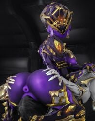 1boy1girl 1girls 3d 3d_(artwork) anus armor ass ass_focus ass_grab behind_view big_anus big_ass big_breasts big_pussy black_hair dark_hair dark_room digital_extremes drifter_(warframe) facesitting glowing grabbing grabbing_ass hair hand_on_ass hand_on_thigh hi_res high_resolution highres humanoid humanoid_genitalia khora_(warframe) khora_prime_(warframe) masked masked_female original_character purple_body pussy rekkakun robot robot_girl shiny shiny_skin warframe