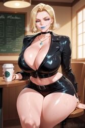 1girls ai_generated baddie bangs belly_button bewitching_thighs big_breasts black_jacket blonde_eyebrows blonde_female blonde_hair blue_eyes blue_lipstick bob_cut breasts breasts_bigger_than_head breasts_focus breath breath_cloud breathing cafe caucasian caucasian_female choker chorizai cleavage curvy date earrings emma_frost emma_frost_(marvel_rivals) eyelashes female female_focus female_only hips huge_breasts jacket large_breasts leather_jacket legs light-skinned_female light_skin looking_at_viewer marvel marvel_rivals massive_breasts midriff nail_polish necklace shiny_skin short_hair solo_focus sweat sweatdrop sweaty sweaty_body sweaty_breasts thick thick_legs thick_thighs thighs wide_hips
