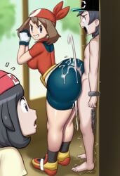 1boy 2girls ai_generated ass assertive_female assjob bigger_female bike_shorts bouncing_ass buttjob censored_penis covered_assjob covered_buttjob cuckquean cum cum_on_ass elio_(pokemon) female huge_ass large_ass male may_(pokemon) multiple_girls nintendo outercourse penis pokemon selene_(pokemon) standing_sex taller_girl thick_ass thick_thighs tight_shorts