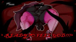 absurd_res bed big_breasts bondage bound breasts demon furniture generation_4_pokemon generation_5_pokemon giratina hi_res huge_breasts in_front kopy_k legendary_pokemon nintendo pleased pokemon pokemon_(species) presenting red_eyes satanic static tentacle text zoroark