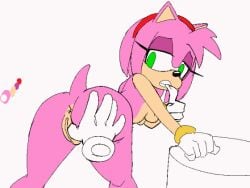 2025 accessory amy_rose animated anthro anus ass box_chan breasts clothing disembodied_hand duo eulipotyphlan female genitals gloves green_eyes hair hair_accessory hairband handwear hedgehog looking_back mammal mostly_nude multicolored_body pink_body pink_hair sega simple_background sonic_(series) sonic_the_hedgehog_(series) tan_body two_tone_body vulva