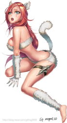 artist_logo artist_signature ass breasts duplicate katarina_du_couteau kitty_cat_katarina league_of_legends open_mouth red_hair sitting sp_magaet tales_from_the_rift_series