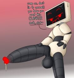 1boy 2d balls ballsack bedroom_eyes big_balls big_cock big_penis chunknudies cock gay huge_cock looking_at_viewer male nonhuman nude oc penis precum precum_drip robot robot_male screen_face smile smirk smug solo solo_male tagme talking talking_to_viewer teasing_viewer text