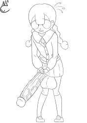 2d 2d_(artwork) 2d_artwork futa_only futanari gigantic_penis glasses huge_balls huge_cock kneesocks line_art long_hair nekojaanai nervous open_mouth penis shelly_(yo-kai_watch) skirt sweat sweatdrop twintails veiny_penis yo-kai_watch