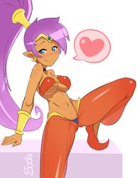 1girls arabian_clothes blush choker chronicsoda clitoris clitoris_slip female female_only harem_outfit harem_pants navel purple_hair pussy shantae shantae_(character) shaved_pussy skimpy smooth_skin solo tagme toned tubetop underboob