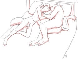 2015 anthro aogami ass balls bed border_collie bovine canine cattle collie dean_(q) duo female flaccid fur furry furry_only hi_res lying male mammal navel penis pillow sleeping tail uncut