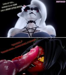 1futa 1girls 3d 3d_(artwork) blowjob demon dialogue duo facial fellatio fur furry futanari helluva_boss inkfun3d looking_at_partner looking_down loona_(helluva_boss) millie_(helluva_boss) penis_on_face red_skin tagme wolf