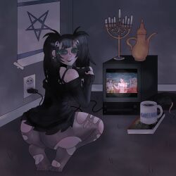 1girls adolf_hitler ass big_ass big_butt big_butt_(female) black_clothes black_clothing black_hair black_skirt blue_lips blue_lipstick cande candles candlestand candlestick coffee coffee_mug corner dark dark_hair earring earrings feet female female_focus fishnet fishnet_legwear fishnets game game_controller game_screenshot gameplay gamer_girl goth goth_girl goth_makeup gothic gothic_girl green_eyes hairclip hairclips hips jew jewish_female long_hair looking_at_viewer looking_back messy mug nazi night not_porn oc original original_character pigtail play playing_video_game playing_videogame rapetard s0d0my_s1n sex_with_hitler short_skirt skiet skull skull_earrings smiling smiling_at_viewer solo solo_focus star star_of_david straight_hair thick_thighs thigh tights torn_fishnets torn_tights twintails twintails_(hairstyle) wide_hips