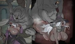 1boy 1girls ahe_gao ass breasts clothed clothed_female clothed_female_nude_male clothed_sex clothing dark-skinned_female dark_skin deep_penetration defeat defeat_sex defeated defeated_heroine elden_ring female fromsoftware grabbing grabbing_from_behind grabbing_neck hat holding holding_object holding_staff huge_breasts huge_cock instant_loss instant_loss_2koma interracial interspecies long_hair male male/female monster monster_on_female open_mouth penetration sex sex_from_behind staff tongue tongue_out white_hair wizard wizard_hat