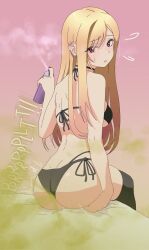 accident ass back barbell_piercing beefpyro bikini black_bikini black_choker black_thighhighs black_thong blonde_hair blush breasts butt_crack choker clothing ear_piercing earrings embarrassed fart fartinf farts female flatulance flying_sweatdrops from_behind gassy gassy_female gradient_hair gyaru halterneck holding holding_bottle huge_ass industrial_piercing jewelry kitagawa_marin long_hair looking_at_viewer looking_back lotion lotion_bottle marin_kitagawa medium_breasts multi-strapped_bikini_bottom multicolored_hair parted_lips piercing red_eyes ring round_ass side-tie_bikini_bottom sitting smelly smelly_anus smoke solo sono_bisque_doll_wa_koi_wo_suru stinky_anus stinky_ass string_bikini sunscreen sweatdrop swimsuit teen teen_girl teenage teenage_girl teenager thighhighs thighs thong